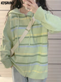 Aesthetic Stripe Hoodes Cardigans Double Zipper Women Casual Knitwear Harajuku Ladies Jacket Vintage Loose Grunge
