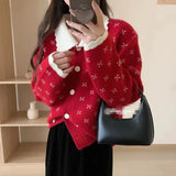Zingj Winter 2024 New Sweet Fashion Hook Flower Lapel Long Sleeve Sweater Female Loose And Versatile Reduce Age Lace Sweater-Outfit