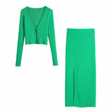 Green Knitted Ribbed 3 Pieces Women Sets Y2K Summer Holiday Single Button Loose Coat Sexy Underwear Bra High Waist