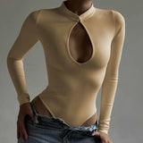 Zingj Cheongsam Onesie Ins Autumn Hot Style Women's Sexy Chest Hollow Long Sleeve Bottom Slim Top Female- Outfit