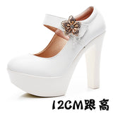 High-Heeled High-Heeled Waterproof Table Thick-Soled Model Walking Shoes Magic Beaded Women's Shoes With Cheongsam