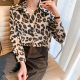 Women's Shirt Printed Leopard Blouses for Women Long Sleeve Top Women Polo Neck Button Up Clothing Female 2023 Shirt