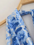 Print Halter Long Dress Women Blue Floral Backless Dress Woman Off Shoulder Sexy Summer Dresses Midi Holiday Party
