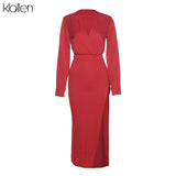 Fashion Elegant Sexy Club Night Party Birthday Long Dress For Women Autumn New Casual Long Sleeve V Neck Dress