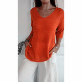 Casual Sweater Basic Thin V-Neck Seven-Sleeve Solid Female Bottoming Shirt Ice Cream