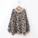 New Women's sweater Autumn And Winter Knitted Loose Leopard Round Neck Pullover Long Lantern Sleeve