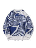 Men's Crew Neck Geometric Jacquard Knit Sweater- Outfit