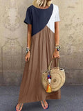 Women's Loose Vintage Patchwork Midi Long Dress 2021 Fashion Casual O Neck Short Sleeve Lady Beach Maxi Dresses Plus