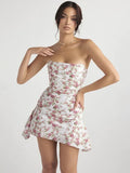 Elegant Off-shoulder Strapless Print Mini Dress For Women Robe Summer New Backless Sleeveless Skinny Club Party