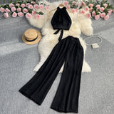 Zingj Suit Female Ins Pure Desire High Sense Hanging Neck Exposed Back Strap Waist Jacket High Waist Hanging Feeling Wide Leg