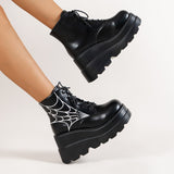 Thick-Bottomed Large-Size Short Boots Women's Autumn New Pine Pastry Bottom With Printed Leather Boots Martin