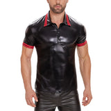 Zingj Men's Sexy Soft Matte Leather Vest Bright Leather Short Sleeve T-Shirt Size Accurate No