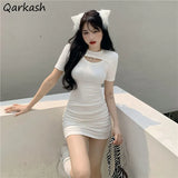 Women Skinny Hot Girls Sexy Club Street Bust Hollow Out Short Sleeve Thin Mini Female Abdomen Inside Clothing