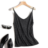 Shiny Lurex Sexy Top Women Halter V Neck Basic White Cami Sleeveless Knitted Tank Tops Women'S Summer Camisole
