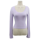 Basic Long Sleeve Womens Tshirt Casual Black White Fashion Crop Top T Shirt Ladies Fashion Korean Sexy U-Neck Tee