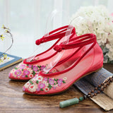 Zingj Shoes Tip Fashion Plate Buckle Beef Tendon Bottom Low Heel Women's Shoes Sandals Mesh Gauze Embroidered Cloth