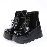 Base Large-Size Short-Coel With Martin Boots Girl Slope And Patent Leather High And Thin Leather Boots