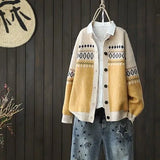 ethnic style 2021 new jacquard sweater knitted women's jacket cardigan women loose round neck ladies