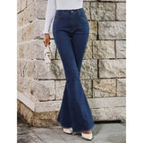 Button Fly Women's Raw Hem Flare Jeans Autumn Fashion Woman Denim Pants Jean Femme High Waist Full Length Slim