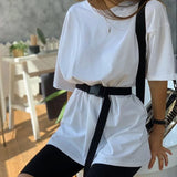 Solid Outfits Women's Two Piece Suit with Belt Home Loose Sports Tracksuits Fashion Bicycle Summer Hot Suit