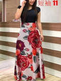 Summer New Summer Bohemia Flower Print O Neck Short Sleeve Women's Maxi Dress Fashion Patchwork Ladies Long Dress