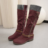 Mouth Coarse And Side Zipper High-Sleeping Women Belt Buckle Rivet Low And Knight Boots
