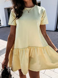 2020 Summer New Fashion Sexy O Neck Women's Dress Casual Loose Solid Short Sleeve Ruffle Patchwork Ladies Dresses