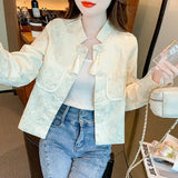 Zingj Texture Short Coat Female Spring And Autumn 2024 New Hot Style National Wind Plate Buckle Long Sleeve Jacket Autumn Women's Wear-Outfit