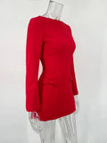 Solid Long Sleeve Bow Mini Dress-Outfit