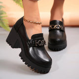 New British Retro Fashion Thick-Soled Small Leather Shoes Waterproof Table Thick High Heel Large Size Women's Singles Shoes
