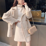 Faux Wool Jacket And Skirt Set Korean Coat Female Za Women Manteau Womens Autumn Basic Fashion Femme Thick Cape