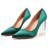 Cm Crystal Transparent Square Heel Pointed Shoes Bridal Shoes Silk Satin Dress Dress Shoes Wedding