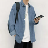 Harajuku Denim Shirt Long-Sleeved Port Style Casual Loose Autumn Shirt Men's Fashion