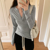 Sense Of V-Collar Long-Sleeved T-Shirt In Early Autumn A New Slim, Slim, Full-Bottomed Shirt With