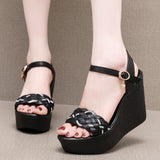 Heel Thick-Soled Sandals Women Summer With A Word With Water Drill Weaving Mother Sandals Soft-Soled Pine Cake Beach