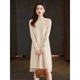 Collar Long-Sleeved Knitted Dress Women's Autumn And Winter Coat With Sweater 2024 Red Bottomed Medium-Length