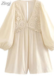 2023 Woman Short Playsuit Crochet Summer Woman Jumpsuit Fashion Puff Long Sleeve Female Jumpsuit Loose