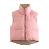 Elegant Waistcoat Short Down Pink Vest Coat Double Wear 2021 Light Weight Outwear All-Match Cotton Padded Sleeveless