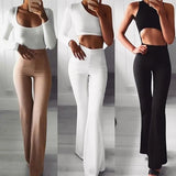 Autumn Solid Elegant Female Lady Women's Palazzo Flared Wide Killer Legs Pants High Waist OL Ladies Career Long