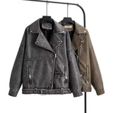 Autumn Dress Wash PU Leather Lapel Loose Large Version Leather Coat Female