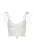 Lace Trim Tie Strap Crop Cami Top-Outfit