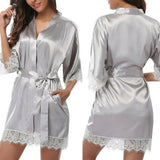 Women Night Gown Satin Robe Bathrobe Satin Nightgown Halt Sleeve Pajamas Lingerie Night Mini Dress Lace Sexy Sleepwear hot