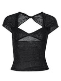Collar Summer Sexy Backless Tops for Women Cropped Short Sleeve Elegant Top Tees Skinny Streetwear