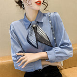 Shot Spring New Tie Foreign Style Bow Chiffon Shirt Long Sleeve Shirt Female Jacket