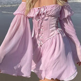 Chiffon Detachable Corset Puff Sleeve Mini Dresses-Outfit