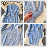 Knitted Pencil Dress Korean Long Sleeve V Neck Elastic Slim Dress Autumn Winter Sexy Bodycon Warm Sweater
