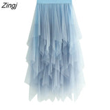 Tulle Skirt Women Elastic High Waist Mesh Midi Skirt Plus Size Elegant Design Pleated Tutu Skirt Female Jupe