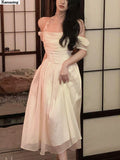 French Style Women Elegent Party Prom Midi Dress Female Fashion Slim Fairy Clothes