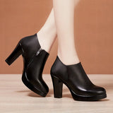 Single Shoes Women's Thick Heels 2023 Autumn And Winter New Style High-Heeled Shoes English Style Velvet Large-Size Leather