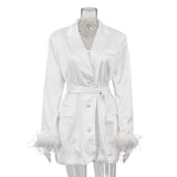 Zingj Early Autumn New Fashion Temperament Suit Collar Ostrich Hair Long-Sleeved Dress Close Waist Senior Sense A-Line Skirt-Outfit